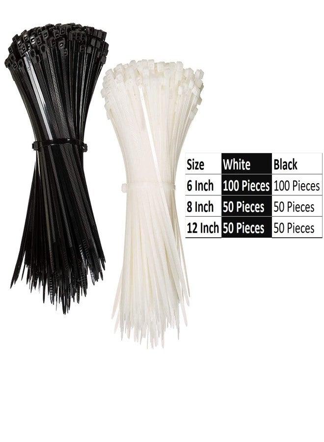 ART IFACT 400 pieces of Self-Locking Nylon Cable Ties - 6, 8 and 12 Inch - Black and White (Pack of 400) - Image 2